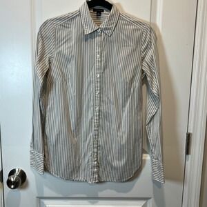 Ann Taylor Gray White Striped Button Down Blouse Size 0 Workwear